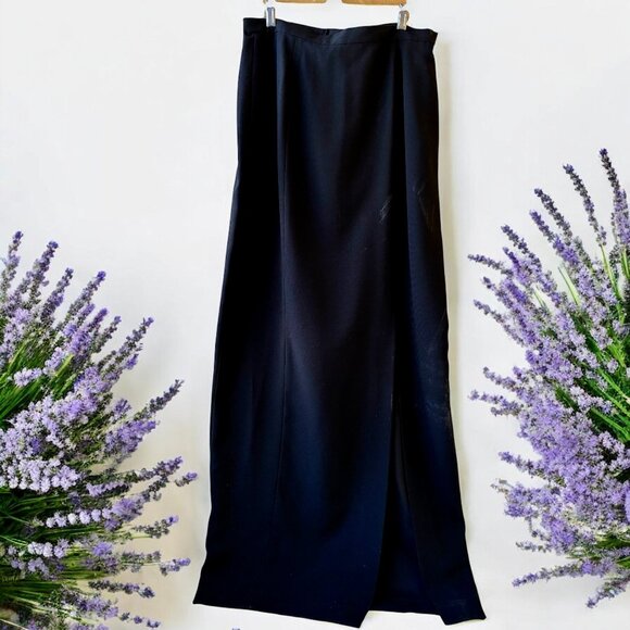 Vintage 80's Long Maxi Black Skirt Made in Hong Kong Deep Slit Lined Womens 12 - Picture 14 of 14